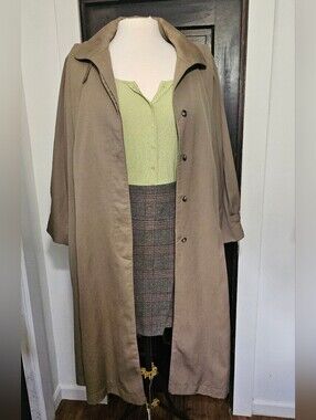 Vintage La Way Trench Coat Khaki Brown Removable Lining Size 38